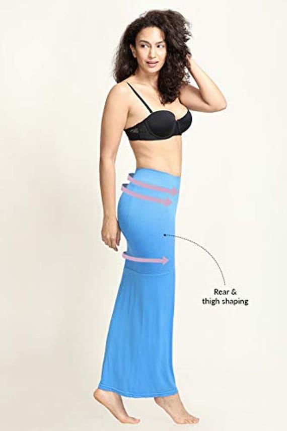 Blue Women's Saree Shapewear With Drawstring Mermaid Petticoat Stitched  Lehenga Women Strechable Sari Skirt for Bridesmaid Solid Plain Skirt 