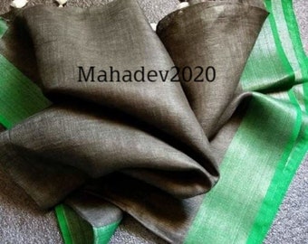 100% Pure Linen Saree with blouse Linen By Linen Organic Sari Pure Handloom Saree for Festive Wedding Women Clothing Indian Gifts Bridesmaid