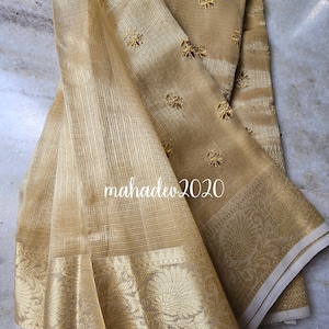 Golden Tissue Saree Banarasi Silk Saree With Big Kanchi Border Saree