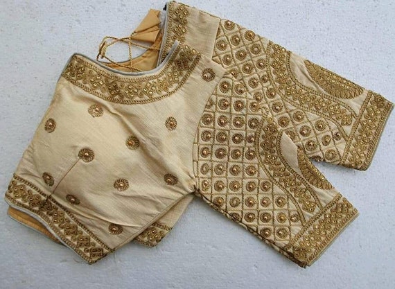 Indian Beige Art Silk Floral Design New Designer Readymade Blouse Saree Choli Top Tunic Sari Blouse For Women Wedding Wear Party Wear Blouse