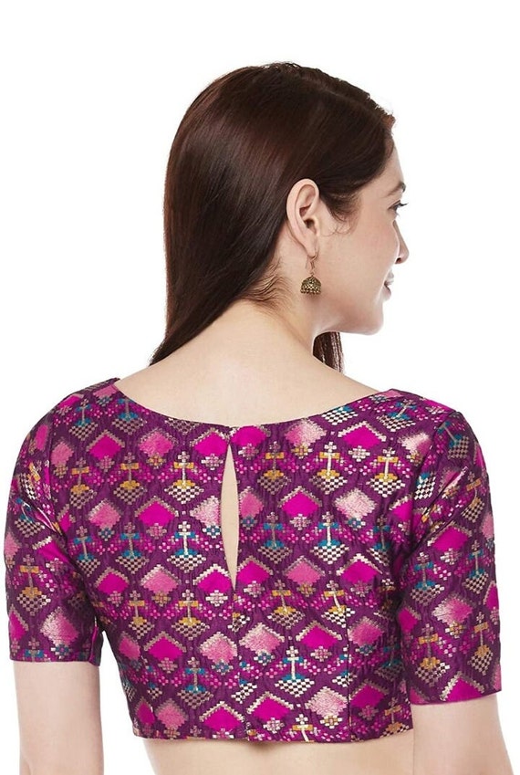 Buy Designer Pink Printed Boatneck Neck Saree Blouse Readymade Bridesmaids  Women Wear Poly Silk Sari Choli Indian Wedding Wear Fabric Tunic Top Online  in India 