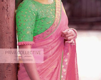 Combo Saree & Stitched Blouse Cotton Silk Saree Sequins Sari Readymade Blouse Festive Wedding Women Clothing Indian Gift Fabric Bridesmaid