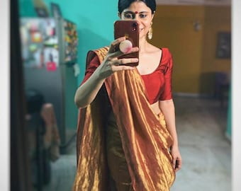 Tissue Saree Pure Linen Saree Indian Women's  Handloom Saree for Festive Wedding Sari Women Clothing Indian Sari Gifts Made in india Fabric