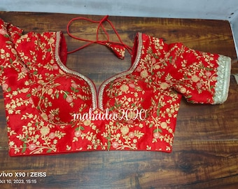New Arrival Red Sabyasachi Colorful thread work Blouse Readymade Saree Blouse Party Wedding Indian Sari Choli Crop Top Skirt Bridesmaid
