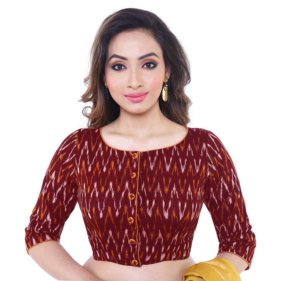 Women's Maroon Cotton Ikkat Printed Blouse Sweetheart Neck Etsy