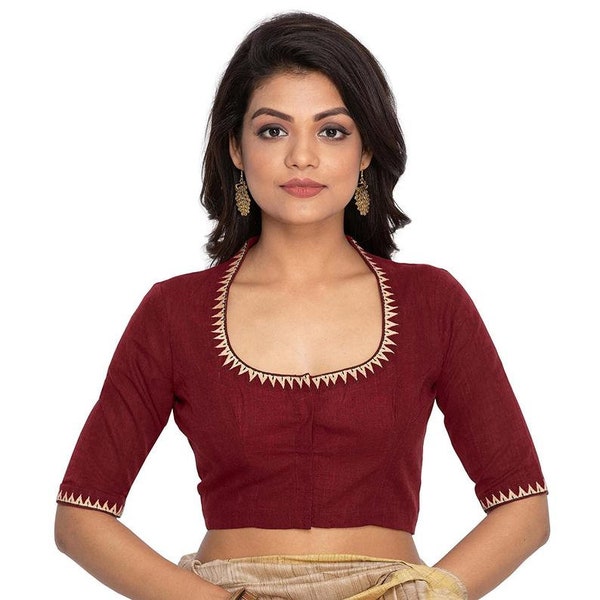 Pure Cotton Maroon High Neck Blouse Readymade Stitched Designer Sari Blouse Top Choli Tunic For Women Party Wear Summer blouse Wedding top