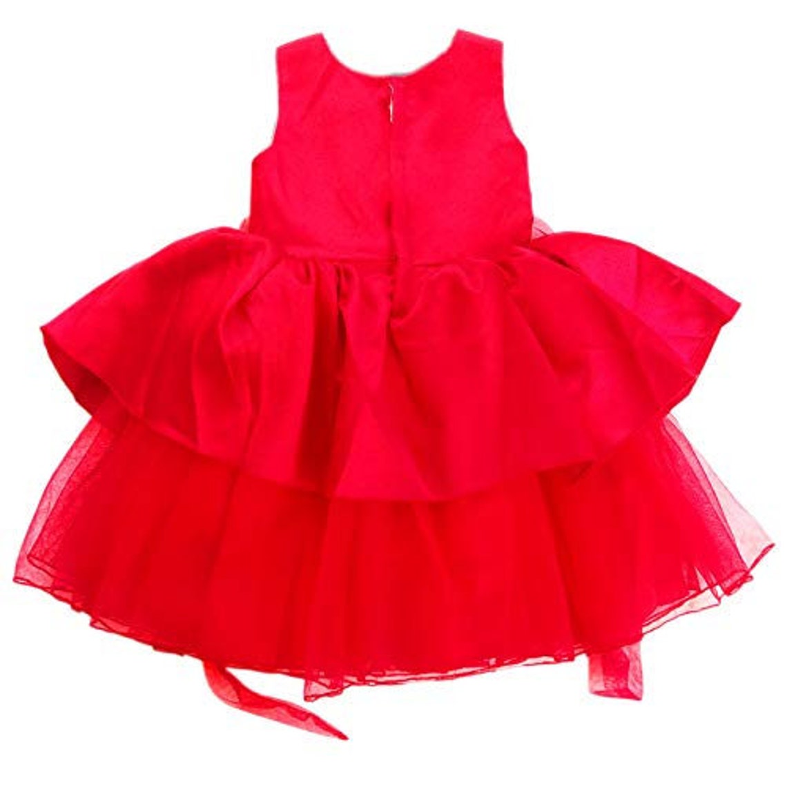 Red Double Layered Satin Frock With Applique Embroidery - Etsy