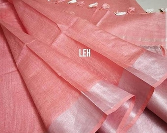 100% Pure Linen Saree Linen By Linen Sari Pure Handloom Saree for Festive Wedding Sari Women Clothing Indian Sari Gifts Made in india Fabric