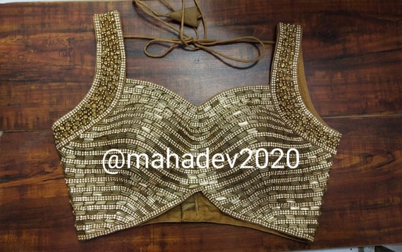 Golden Readymade Heavy Beaded Blouse Designer Saree Blouse