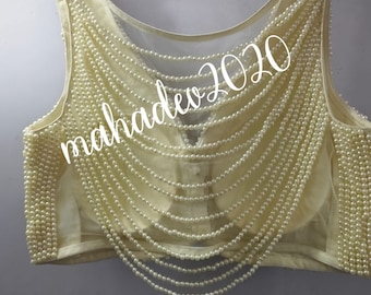 New Arrival White pearl Heavy Beaded Blouse Designer Saree blouse Cocktail Party Wedding Bridal Sari Choli Crop Top Bridesmaid Blouse