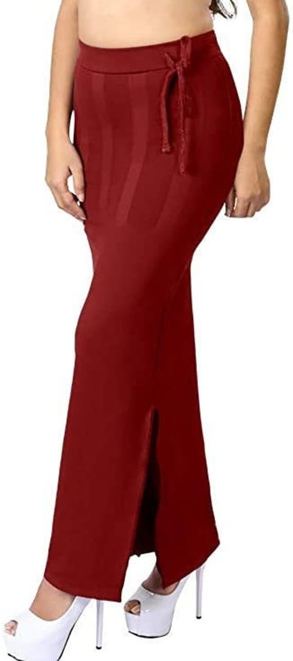 Maroon Women Saree Shapewear Blended Mermaid Petticoat Stitched Lehenga  Women Strechable Sari Skirt for Bridesmaid Solid Plain Skirt 