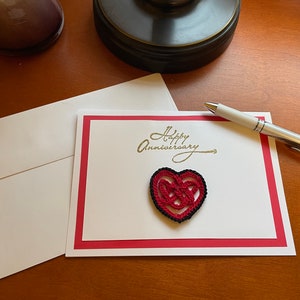 Hand Embossed Anniversary Card with Crochet Notion