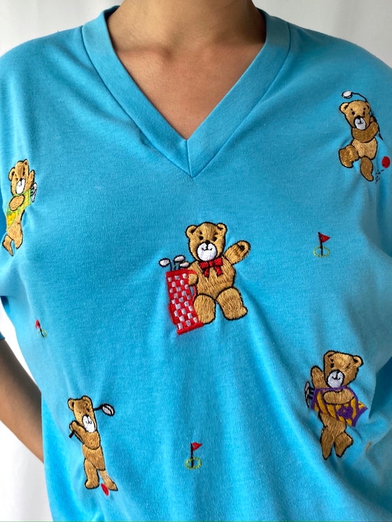 80s vintage blue embroidered bears golf slouchy h… - image 7