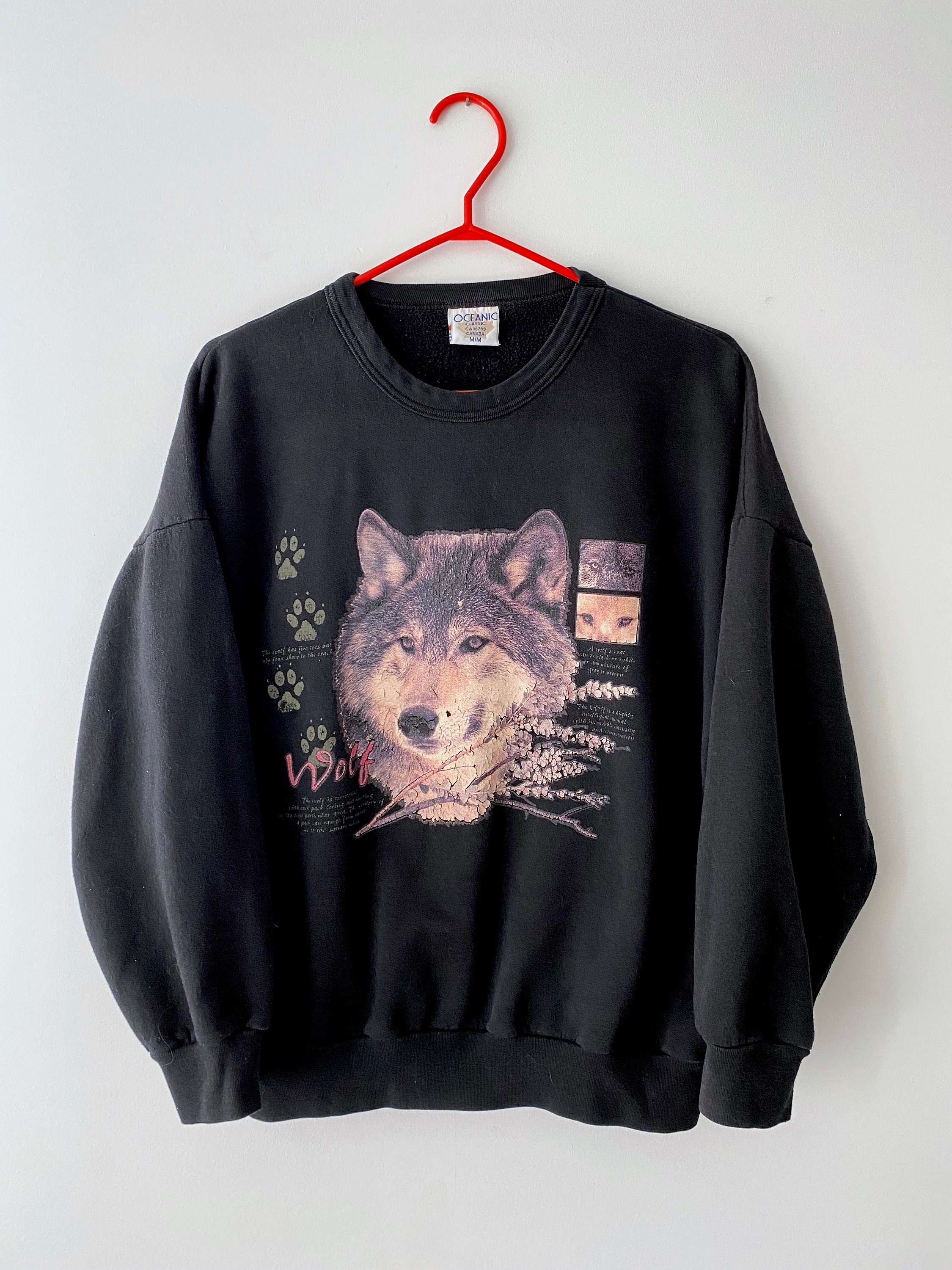 人気のクリスマスアイテムがいっぱい！ 90s Vintage Black Wolf Crewneck Pullover Cotton Sweater トップス