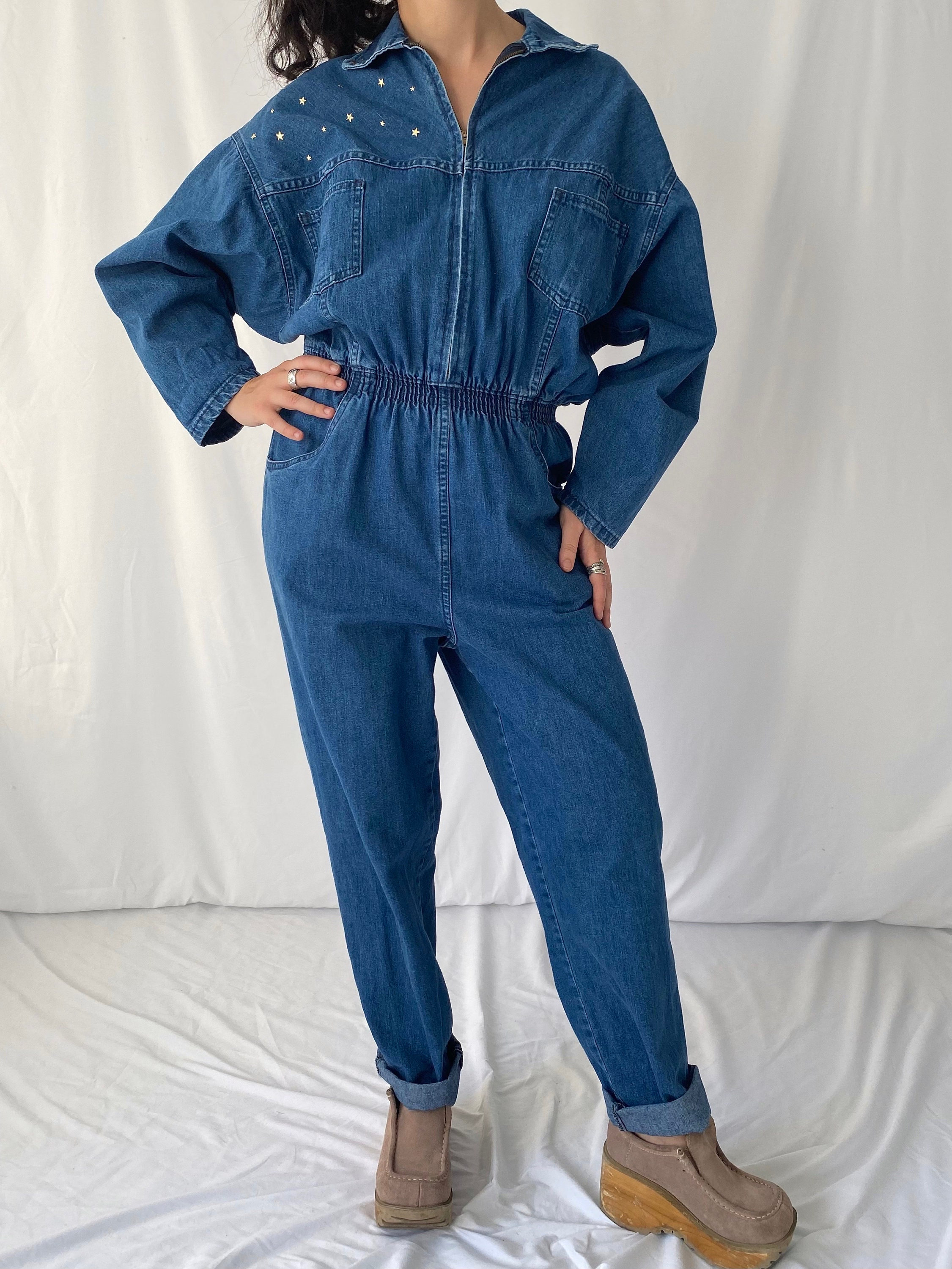 Only long sleeve jumpsuit in light blue denim