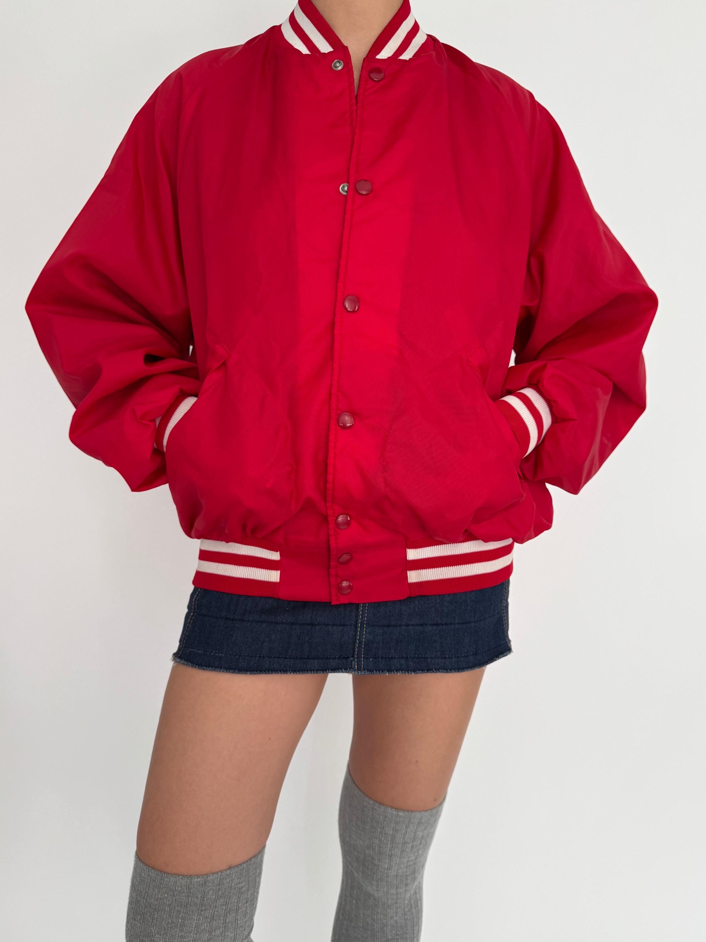 90s Vintage Red Builders Best Unisex Bomber Jacket – Large