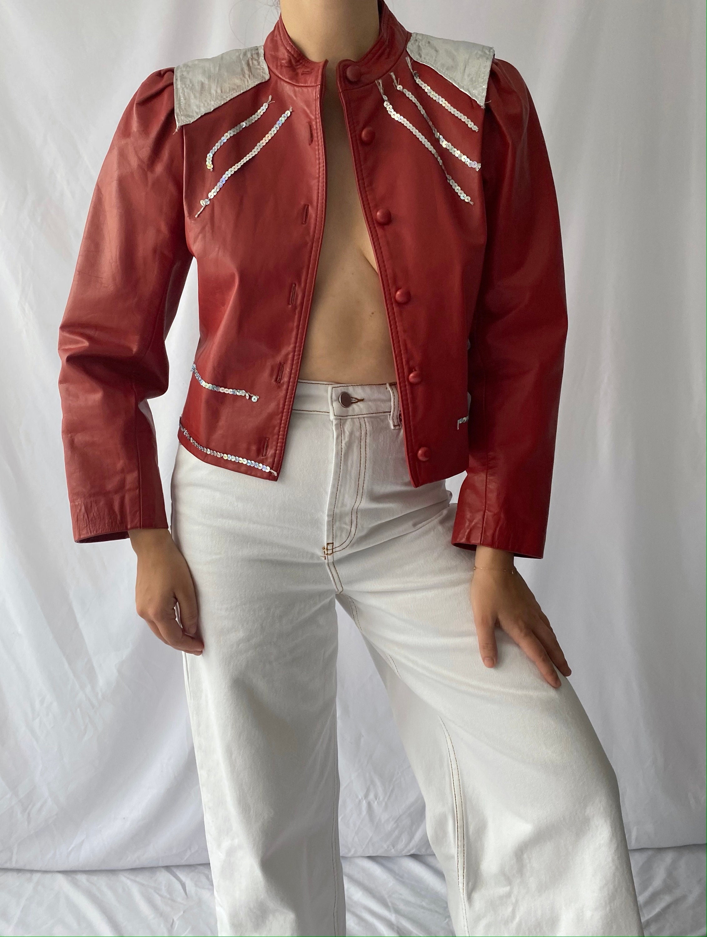 Ooze Såvel røveri 80s Vintage Red Faux Leather Crop Jacket Extra Small Small - Etsy