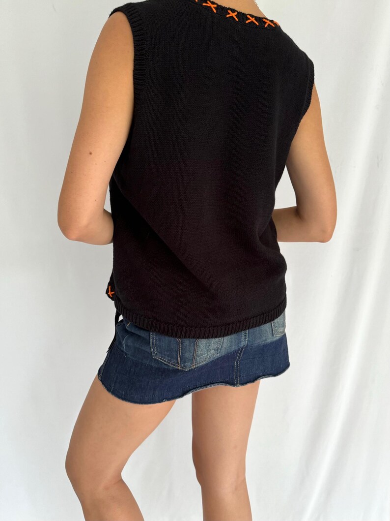 90s Vintage Fall Pumpkin Novelty Knit Sweater Vest Medium Halloween