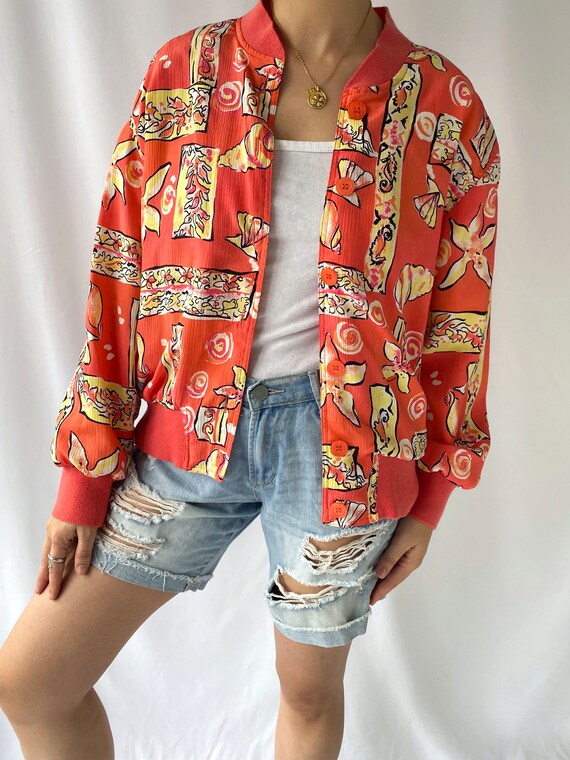 90s vintage coral pink seashell bomber jacket – m… - image 3