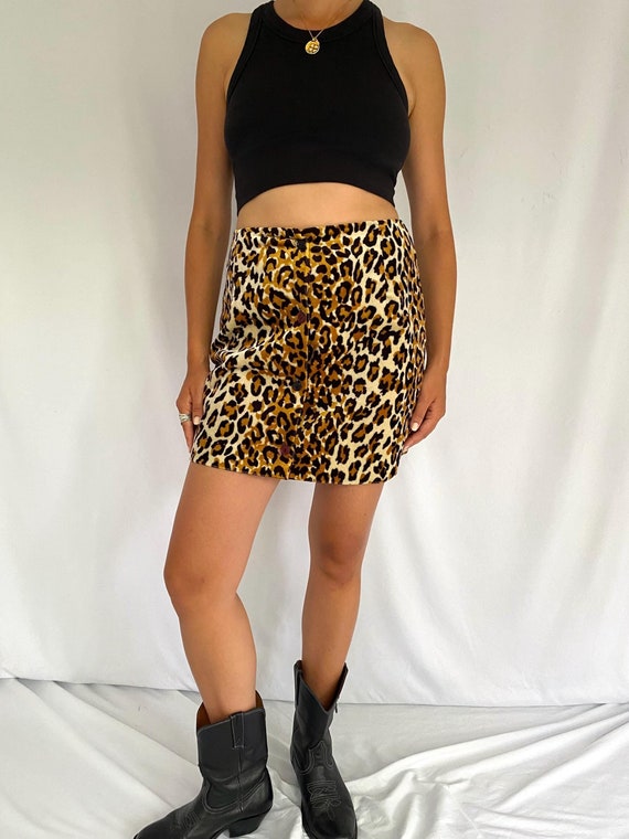 90s Vintage Fuzzy Faux Fur Leopard Print Mini Skirt Small Unique Grunge Funky Wild Tiger Retro Animal Print Fitted Button up Short Skirt Etsy Canada