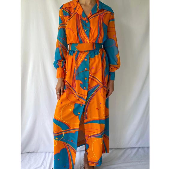 orange multicolor dress One Way Ticket Orange Colorblock Maxi Dress