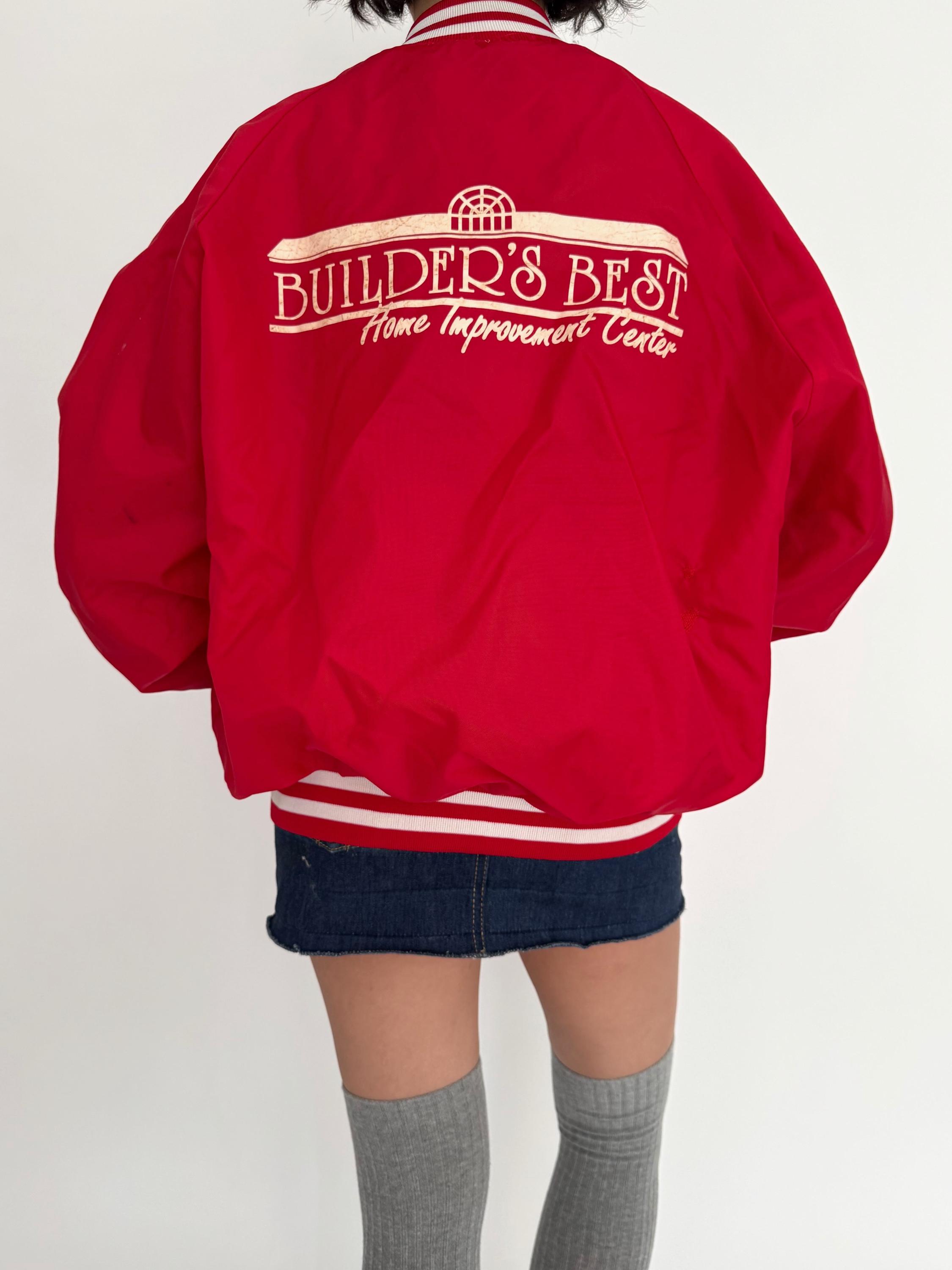 90s Vintage Red Builders Best Unisex Bomber Jacket – Large