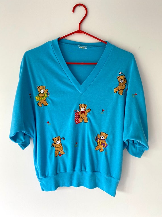 80s vintage blue embroidered bears golf slouchy h… - image 9
