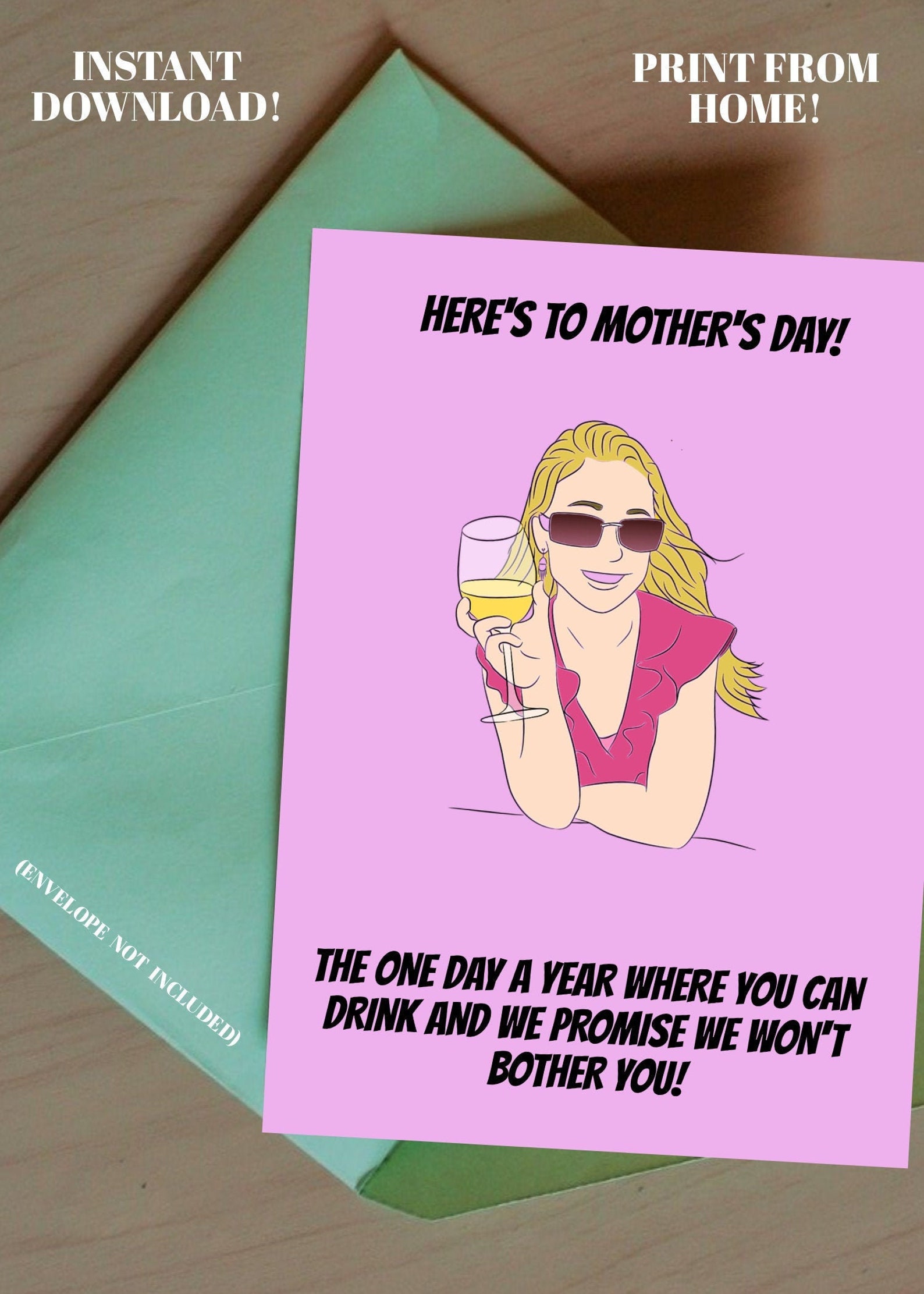 Funny Mothers Day Card Wine Mom Drinking Mom Mothers Day Etsy