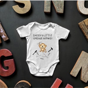 Mommy/Daddy's Little Grease Monkey, Toddler Baby Bodysuit Shirt, Racing, Mothers Day, Fathers Day Gift, Baby Shower Gift, Mechanic Shirt image 3