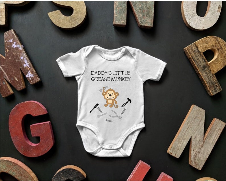 Mommy/Daddy's Little Grease Monkey, Toddler Baby Bodysuit Shirt, Racing, Mothers Day, Fathers Day Gift, Baby Shower Gift, Mechanic Shirt image 3