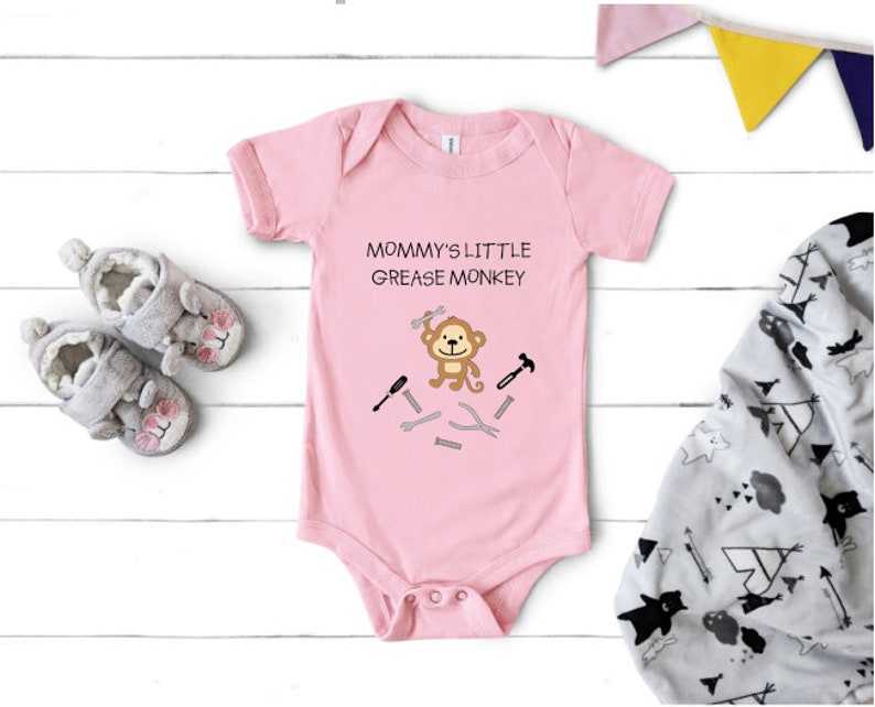 Mommy/Daddy's Little Grease Monkey, Toddler Baby Bodysuit Shirt, Racing, Mothers Day, Fathers Day Gift, Baby Shower Gift, Mechanic Shirt image 2
