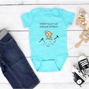 Mommy/Daddy's Little Grease Monkey, Toddler Baby Bodysuit Shirt, Racing, Mothers Day, Fathers Day Gift, Baby Shower Gift, Mechanic Shirt