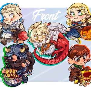 3&quot; Dungeon Meshi Double Sided Charms with Epoxy Coat, Laios, Falin, Marcille, Chilchuck, and Senshi
