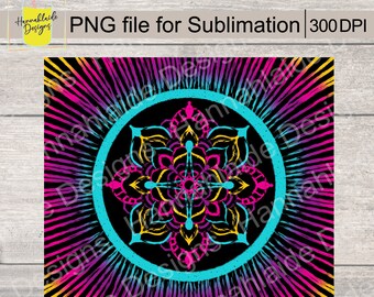 Neon Mandala Tumbler PNG, sublimation, fichier d'impression, 300 DPI, gobelet maigre