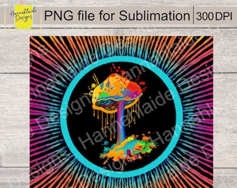 Neon Mushroom Tumbler PNG, sublimation, fichier d'impression, 300 DPI, gobelet maigre
