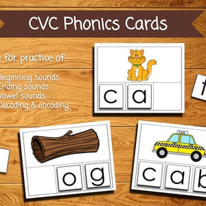 Cartes phonétiques imprimables CVC, cartes flash phoniques, sons des lettres de début, lot imprimable pour la maternelle, générateur de mots, téléchargement numérique