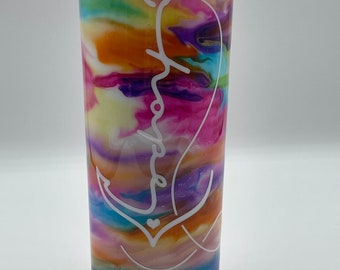20oz Skinny Tie Dye Bright Hope Anchor Lake Life Epoxy Tumbler with straw and lid summer fun