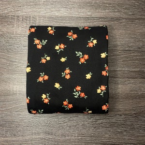 Black with red peach flowers: Double brushed poly