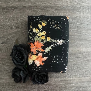 Black coral yellow floral: Stretch eyelet