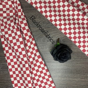 Cotton lycra: Red white checker pattern