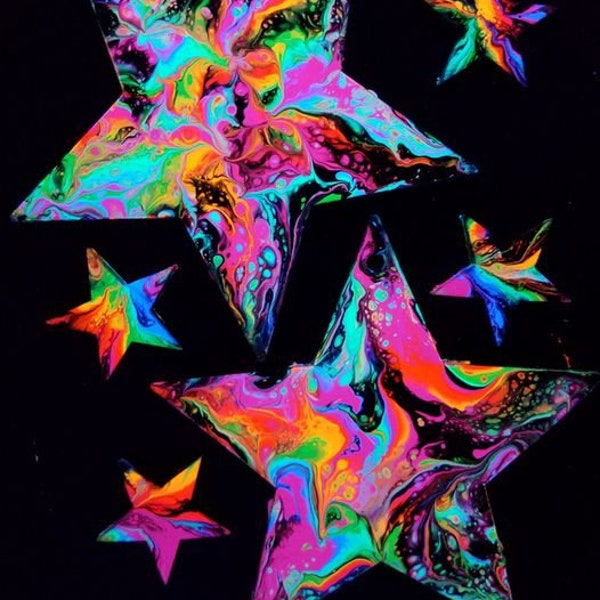 6.5  inch hanging UV reactive rainbow stars blacklight decor gift girlfriend boyfriend child wife husband trippy psychedelic neon