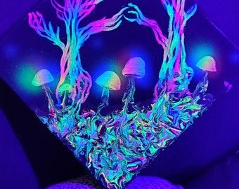 Pretty Lights at the Caverns live painting mushroom trees rainbow neon Mesmerizing painting 10 inch wide square diamond canvas