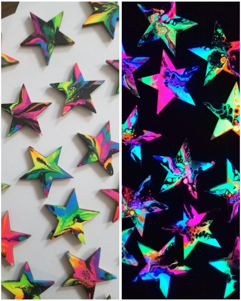 Stars 1 inch wide UV Reactive Neon Rainbow glow blacklight decor gift girlfriend boyfriend child rave multicolor trippy psychedelic neon image 5