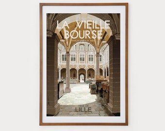 50x70cm - Affiche La Vieille Bourse - Lille - Hauts de France