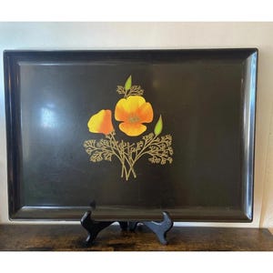 Couroc Of Monterey Yellow Poppy Large Rectangular Serving Tray 12.5 x 18 inches Vintage Mid Century