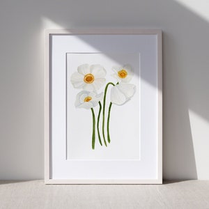 Poppy Painting, White Poppy painting, Watercolor Painting, Flower Print, Flower wall art, Watercolor flowers