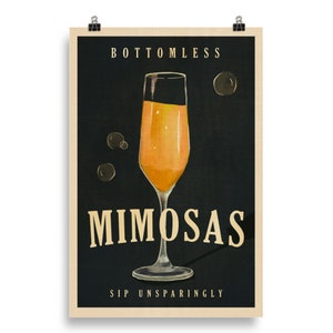 Bodenlose Mimosen im Art Deco Stil. Lustiger Vintage Prosecco & Champagner Liebhaber Kunstdruck. Retro Alkohol Brunch Trink Dekor für Bar, Küche