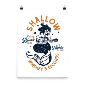 Shallow Whisky & Records: een diepe bluesduik. Vintage pin-up zeemeerminkunstposter