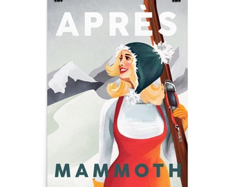 Mammoth Mountain, California Ski Poster. Cool Vintage Pinup Girl Skiing Art Print. Retro Mammoth Ski Decor For The Home, Bedroom, Game Room