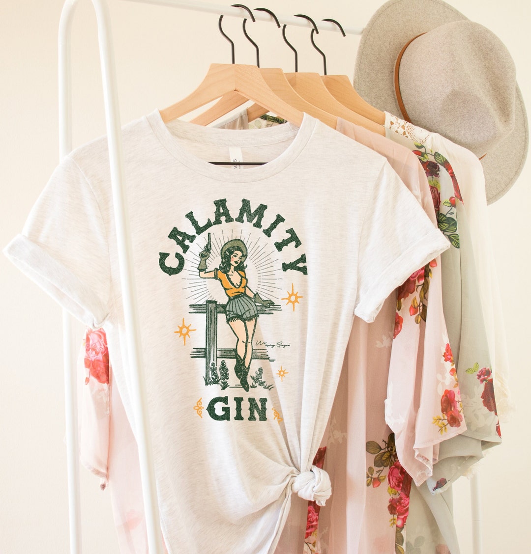 Calamity Gin Cowgirl T-shirt: Retro Western Graphic Tee Australia